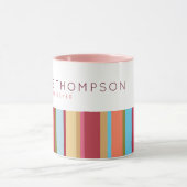 色ストライプ付,名前と職業,ピンク&スタイリッシュ マグカップ (中央)