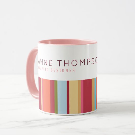 色ストライプ付,名前と職業,ピンク&スタイリッシュ マグカップ (正面左)