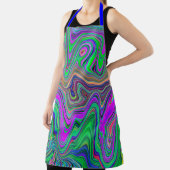 色トリップ（幻覚体験）のようなの緑と紫の波 エプロン (インサイチュ)
