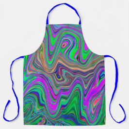 色トリップ（幻覚体験）のようなの緑と紫の波 エプロン