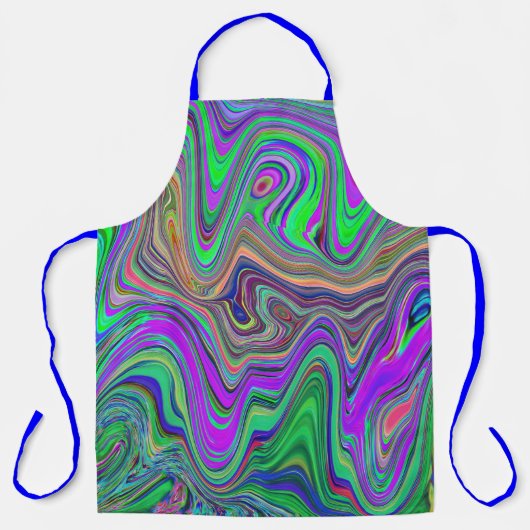 色トリップ（幻覚体験）のようなの緑と紫の波 エプロン (正面)