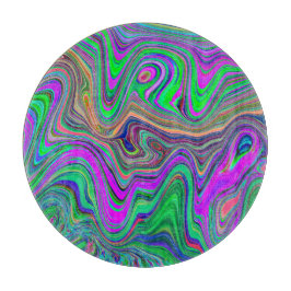 色トリップ(幻覚体験)のようなの緑と紫の波 カッティングボード