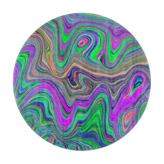 色トリップ（幻覚体験）のようなの緑と紫の波 カッティングボード (正面)