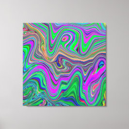 色トリップ（幻覚体験）のようなの緑と紫の波 キャンバスプリント