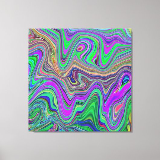 色トリップ(幻覚体験)のようなの緑と紫の波 キャンバスプリント (正面)