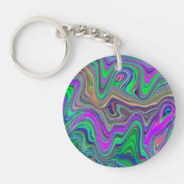 色トリップ（幻覚体験）のようなの緑と紫の波 キーホルダー