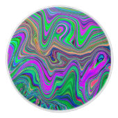 色トリップ（幻覚体験）のようなの緑と紫の波 セラミックノブ (正面)