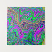 色トリップ（幻覚体験）のようなの緑と紫の波 タペストリー (正面)