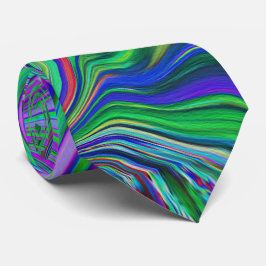 色トリップ（幻覚体験）のようなの緑と紫の波 ネクタイ
