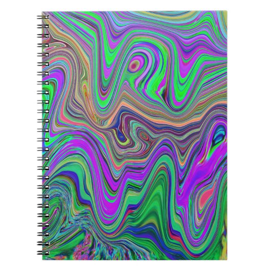 色トリップ(幻覚体験)のようなの緑と紫の波 ノートブック (正面)