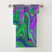 色トリップ(幻覚体験)のようなの緑と紫の波 バスタオルセット (インサイチュ)