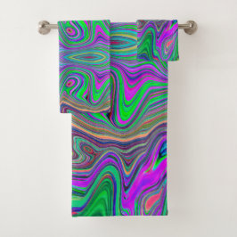 色トリップ（幻覚体験）のようなの緑と紫の波 バスタオルセット