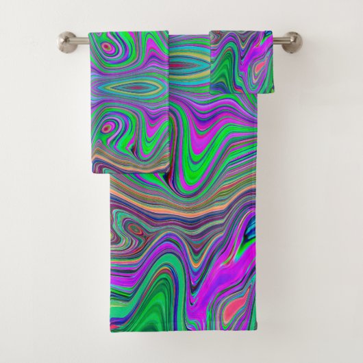 色トリップ（幻覚体験）のようなの緑と紫の波 バスタオルセット (インサイチュ)