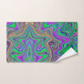 色トリップ（幻覚体験）のようなの緑と紫の波 バスタオルセット (ハンドタオル)