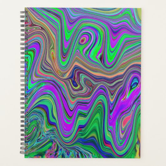 色トリップ(幻覚体験)のようなの緑と紫の波 プランナー手帳 (正面)