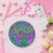 色トリップ（幻覚体験）のようなの緑と紫の波 ペーパープレート (パーティー)