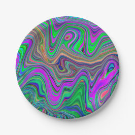 色トリップ（幻覚体験）のようなの緑と紫の波 ペーパープレート