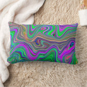 色トリップ(幻覚体験)のようなの緑と紫の波 ランバークッション (ブランケット)