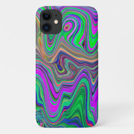 色トリップ（幻覚体験）のようなの緑と紫の波 iPhone 11 ケース
