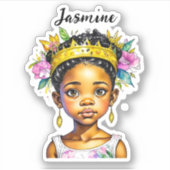色パーソナライズされたの小さな女の子プリンセス シール (正面)