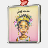 色パーソナライズされたの小さな女の子プリンセス メタルオーナメント (左)