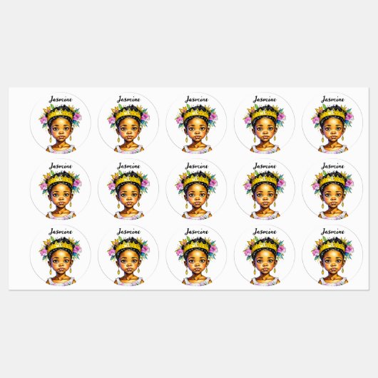 色パーソナライズされたの小さな女の子プリンセス ラベル (シート)