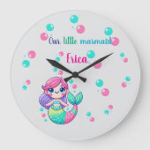 色パーソナライズされた付き人魚の壁時計 ラージ壁時計 (正面)