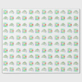 色パーソナライズされた付き正方形とクリスマスツリー ラッピングペーパー (フラット)