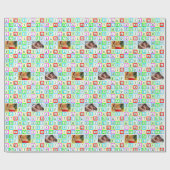 色パーソナライズされた付き正方形と2枚の写真 ラッピングペーパー (フラット)