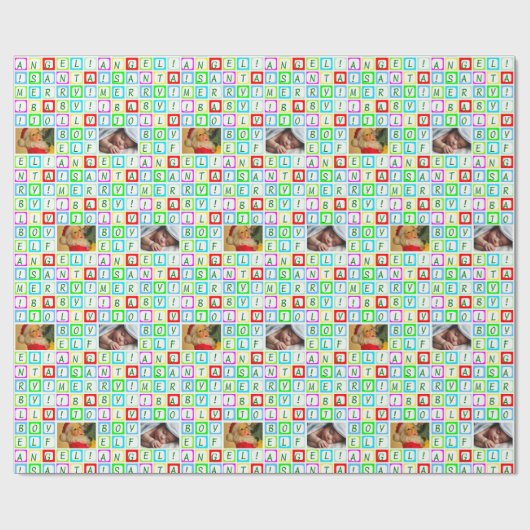 色パーソナライズされた付き正方形と2枚の写真 ラッピングペーパー (フラット)