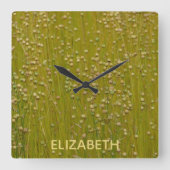 色パーソナライズされた数々の緑花模様 スクエア壁時計 (正面)