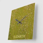 色パーソナライズされた数々の緑花模様 スクエア壁時計 (傾斜)