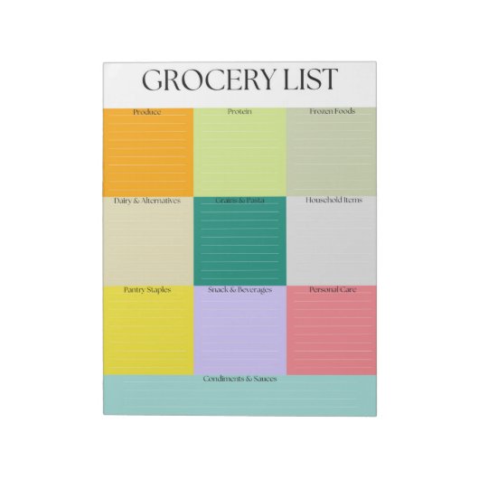 色ブロックはっきりした食料品リスト ノートパッド (回転)