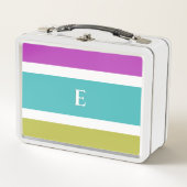 色ブロックストライプ明カラフル色 メタルランチボックス (正面)