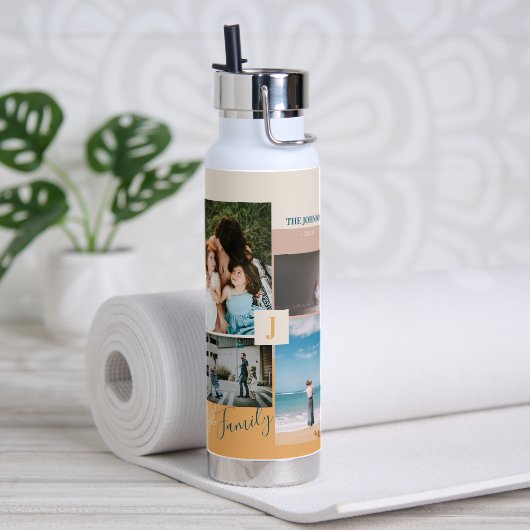 色ブロックモダンファミリ写真コラージュ ウォーターボトル (ヨガ)