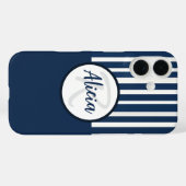 色ブロック付き青ストライプ色と白のオプション Case-Mate iPhoneケース (裏面 (横))