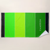 色ブロック名ストライプの緑の黒 ビーチタオル (正面)