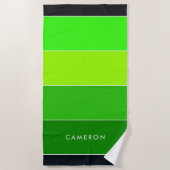 色ブロック名ストライプの緑の黒 ビーチタオル (正面)