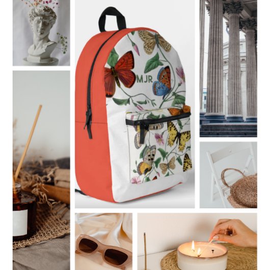 色ブロック蝶ピンク – 赤 プリントバックパック