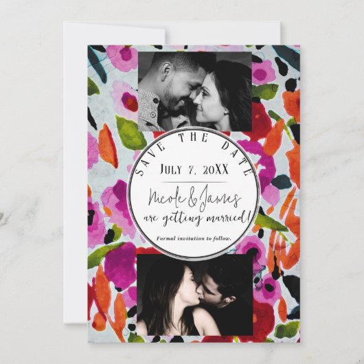 色ポップ・アートののはっきりしたインク水の色の日付を保存 招待状 (正面)