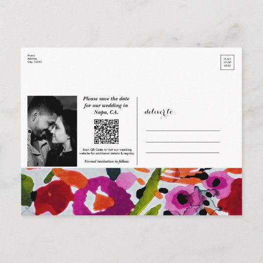 色ポップ・アートののはっきりしたインク水の色の日付を保存 案内ポストカード (裏面)