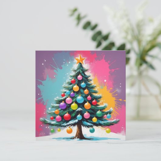色ポップ・アートのの飛び散るアートクリスマス シーズンカード (スタンド正面)