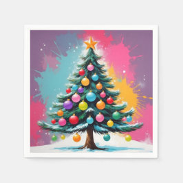 色ポップ・アートのの飛び散るアートクリスマス スタンダードカクテルナプキン