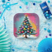 色ポップ・アートのの飛び散るアートクリスマス ペーパープレート (パーティー)