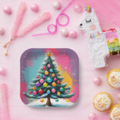 色ポップ・アートのの飛び散るアートクリスマス ペーパープレート (パーティー)