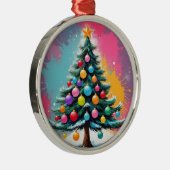 色ポップ・アートのの飛び散るアートクリスマス メタルオーナメント (右)