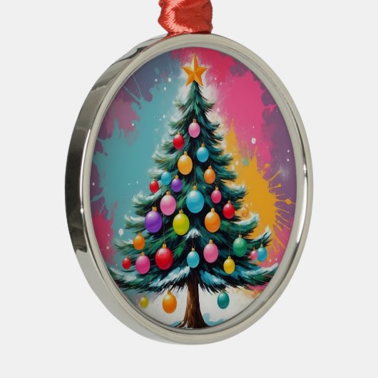 色ポップ・アートのの飛び散るアートクリスマス メタルオーナメント (右)