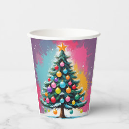 色ポップ・アートのの飛び散るアートクリスマス 紙コップ