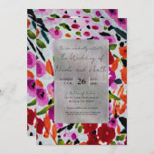 色ポップ・アートのはっきりしたのInky Water色の花結婚の 招待状 (正面/裏面)