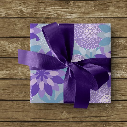 色ポップ・アートの紫と青の花とマンダラ 薄葉紙